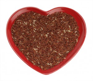 Himalayan Red Long grain Rice  in red heart shaped plate